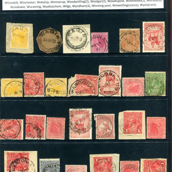 Postmarks "W" Range on 2 Hagners incl Wagin (4), ...