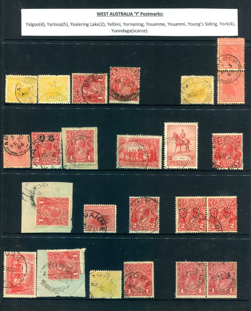 Postmarks "Y" place names noting Yalgoo x 4 types, ... Image 1++