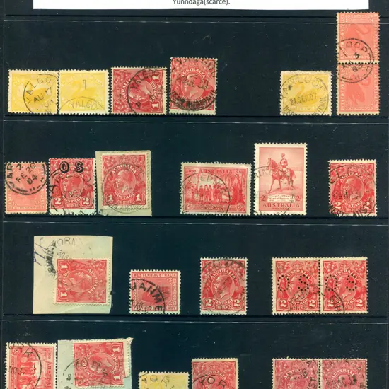 Postmarks "Y" place names noting Yalgoo x 4 types, ...