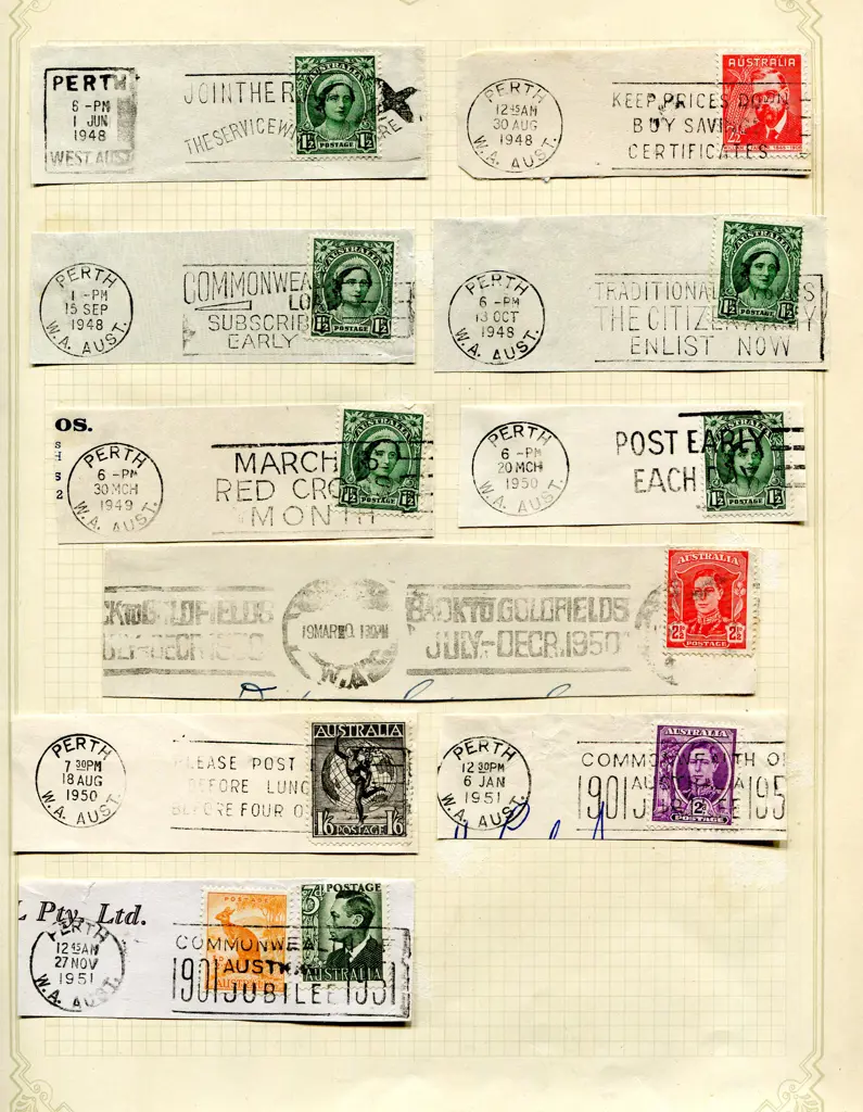 Postmarks 1905-1960's Perth slogan machine cancels ... Image 1++