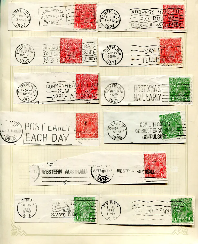 Postmarks 1905-1960's Perth slogan machine cancels ... Image 1++