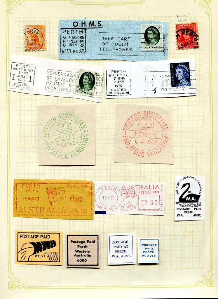 Postmarks 1905-1960's Perth slogan machine cancels ... Image 1++