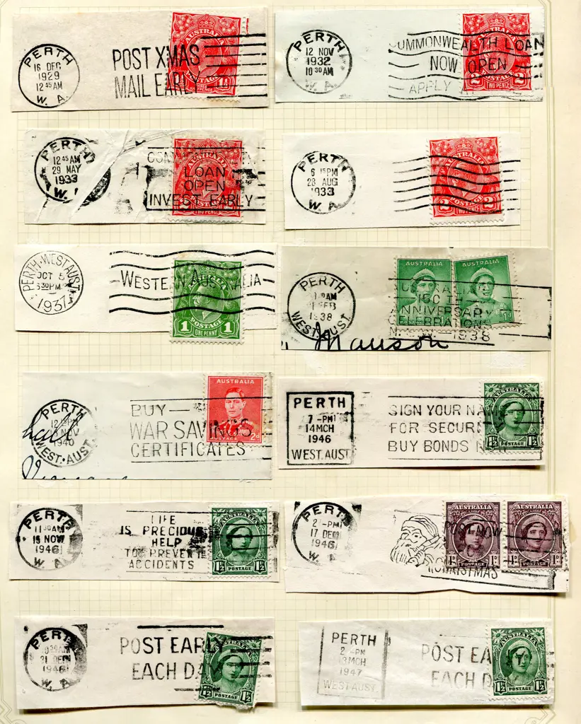 Postmarks 1905-1960's Perth slogan machine cancels ... Image 1++