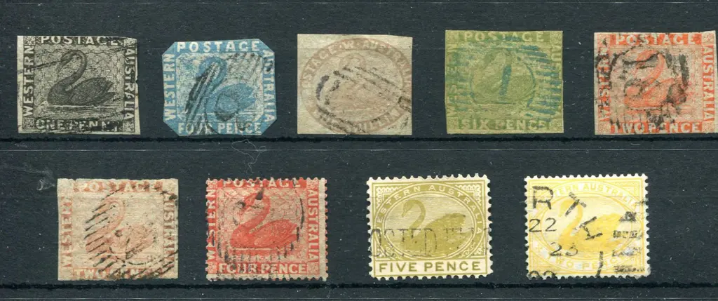 Swans 1854 1d black with 3 margins with void grid ... Image 1++