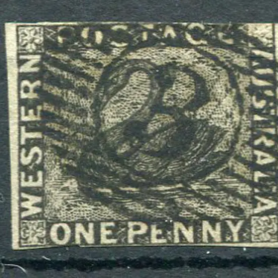 1854 1d black swan with generous side margins, ...