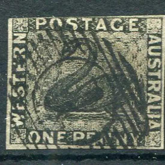 1854 1d black with 3 margins, top margin just cut ...