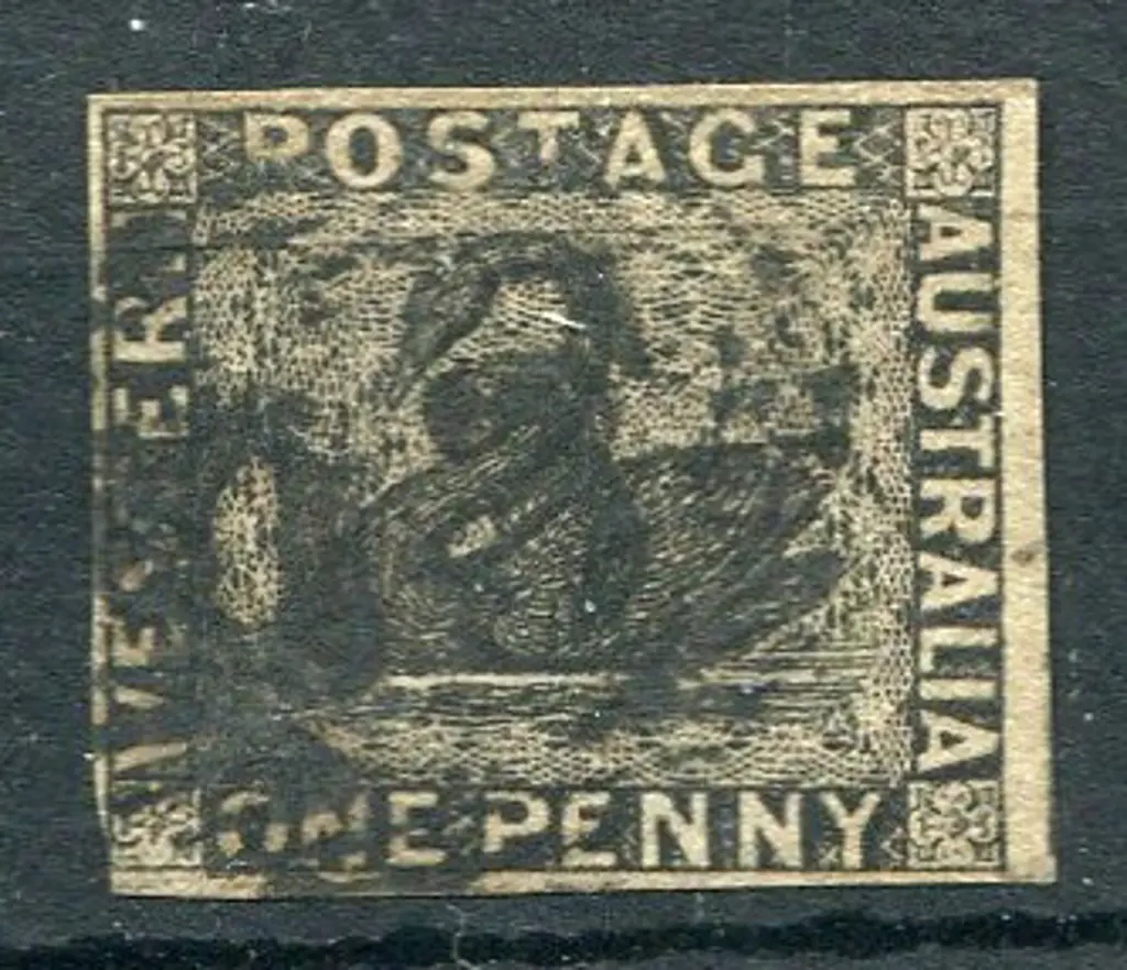 1854 1d black swan with 4 margins used by 15 bar ... Image 1++