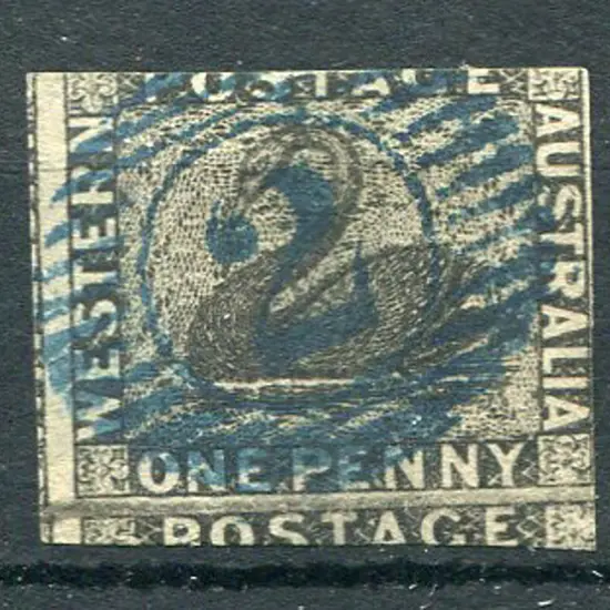 1854 1d black with right margin just touching, top ...