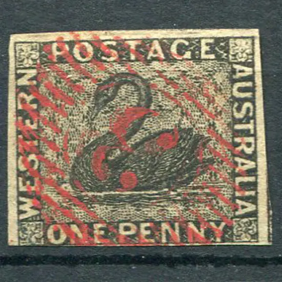 1854 1d black with 3 large margins, just touching ...