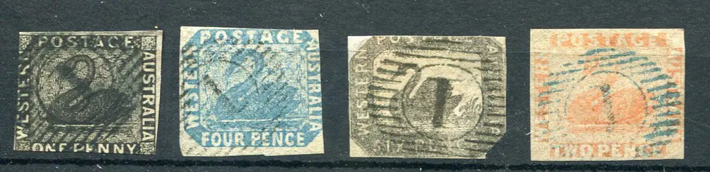 1854 1d black & 1854 4d blue, both with  2 margins ... Image 1++