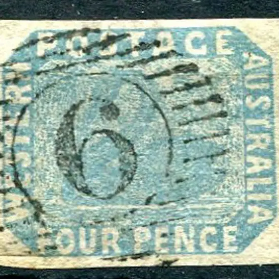 1854 4d pale blue with a superb 15 bar numeral 6 ...