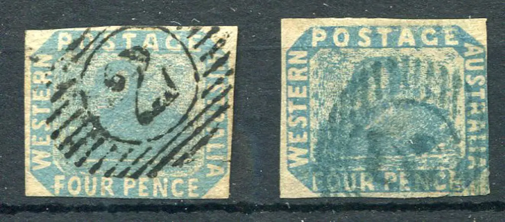 1854 4d blue & 4d pale blue F/U with 15 bar "2" ... Image 1++