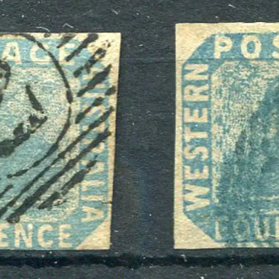 1854 4d blue & 4d pale blue F/U with 15 bar "2" ...