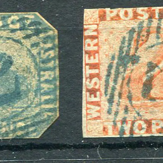 1854 4d blue cut to shape (SG 3a) & 2d ...