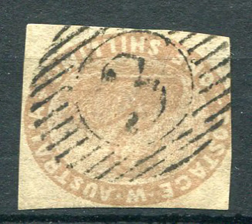1854 1/- pale brown with design untouched on 3 ... Image 1++