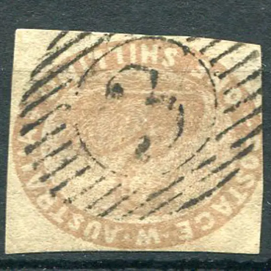 1854 1/- pale brown with design untouched on 3 ...