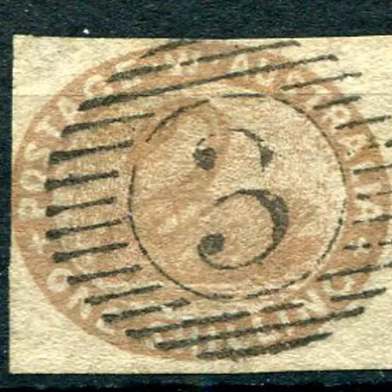 1854 1/- pale brown with 2 clear margins, close to ...