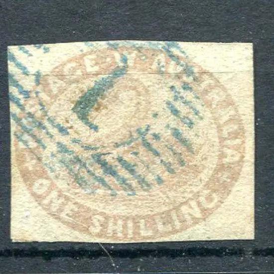 1853 1/- pale brown F/U with 15 bar "1" in blue ...