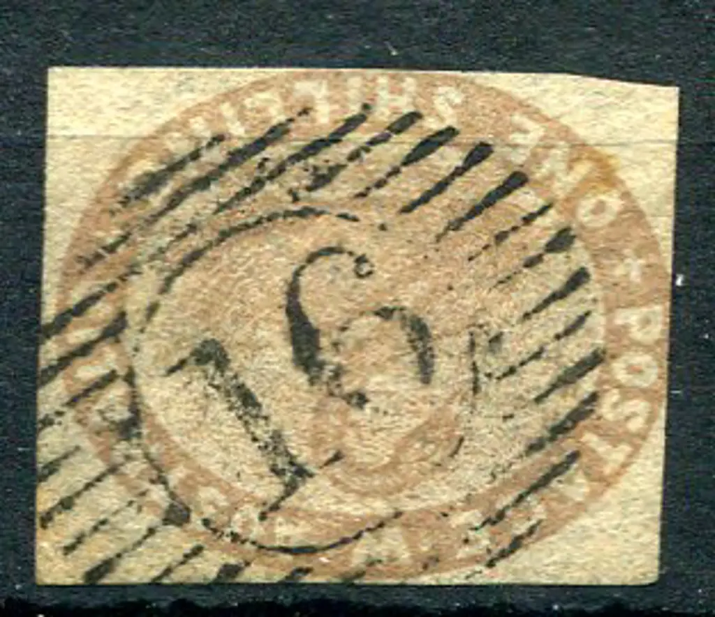 1855 1/- pale brown with top & right margins clear ... Image 1++