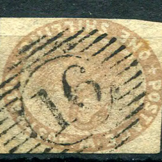 1855 1/- pale brown with top & right margins clear ...