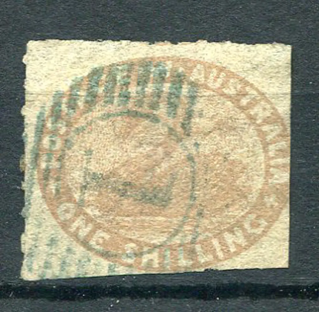 1855 1/- pale brown clearly rouletted top & left. ... Image 1++