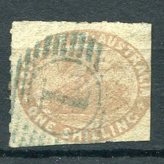 1855 1/- pale brown clearly rouletted top & left. ...