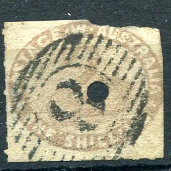 1855 1/- pale brown rouletted on the left & lower ...