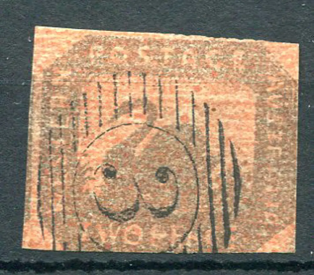 1858  2d brown/black on red with 4 close to ... Image 1++
