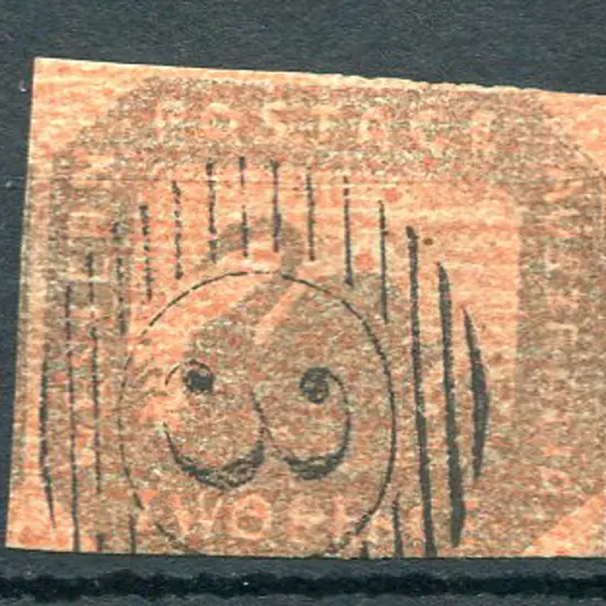 1858  2d brown/black on red with 4 close to ...