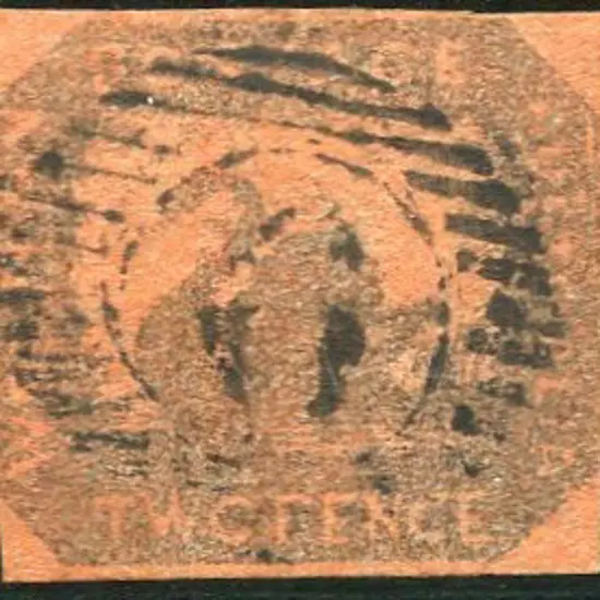 1857 2d brown-black/red with 2 clear margins just ...