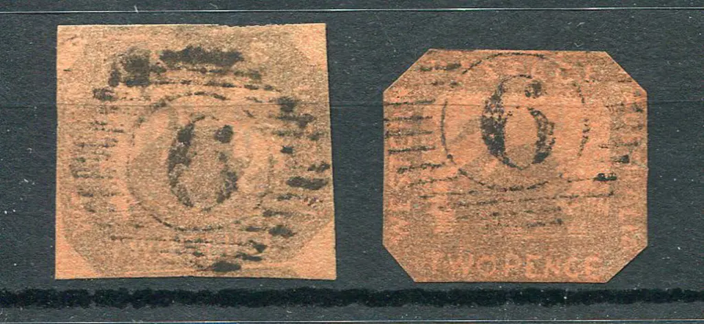 1858 2d black-brown/red imperfs x 2 with one very ... Image 1++