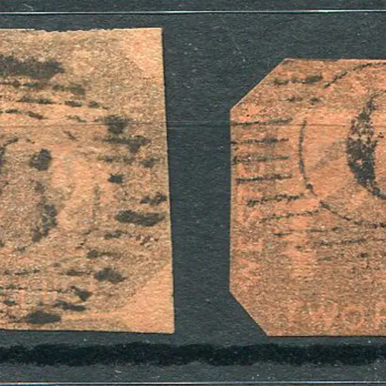 1858 2d black-brown/red imperfs x 2 with one very ...