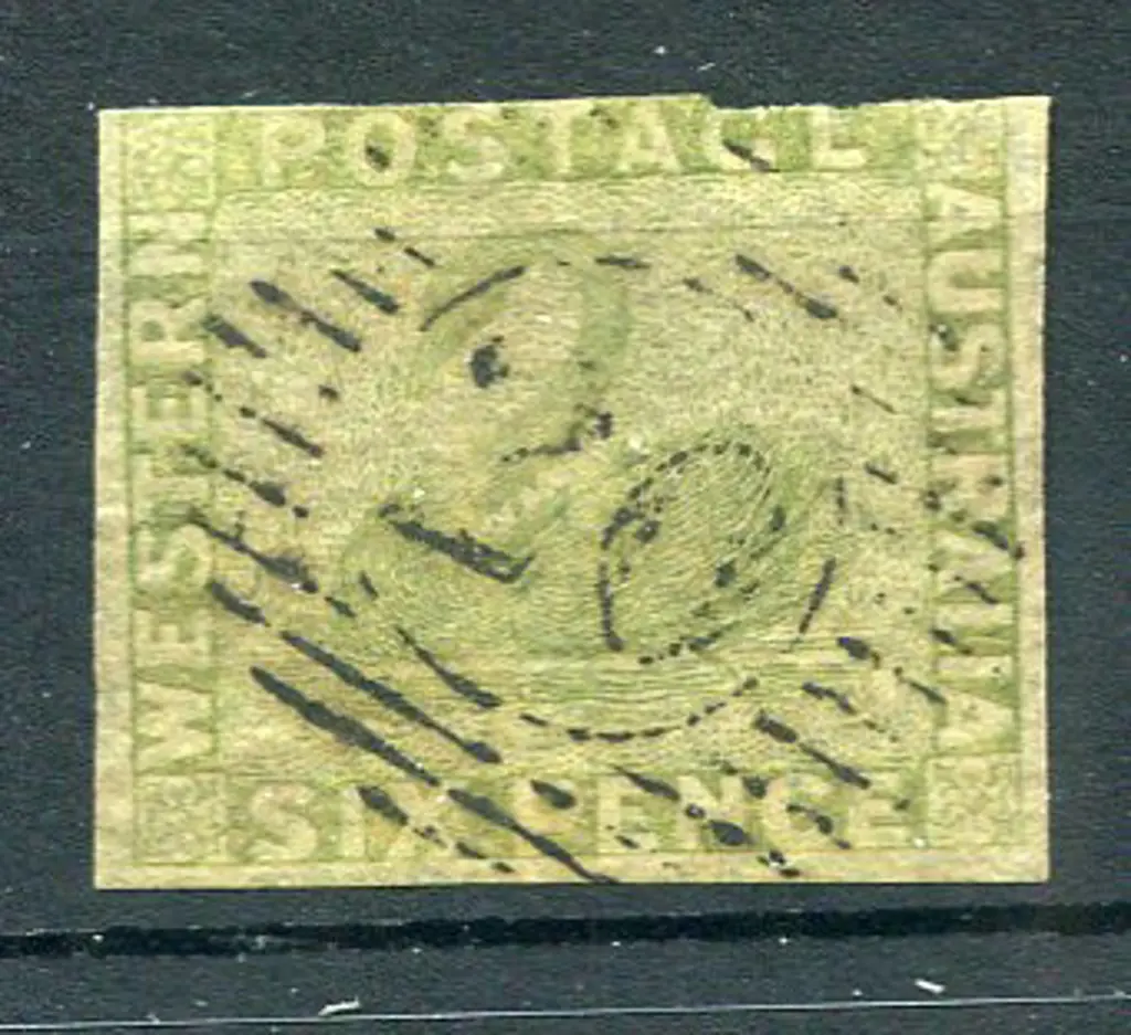 1860 6d sage-green with 3 margins, cut into at ... Image 1++