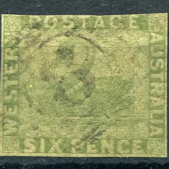 1861 6d sage green with 3 margins cutting into ...
