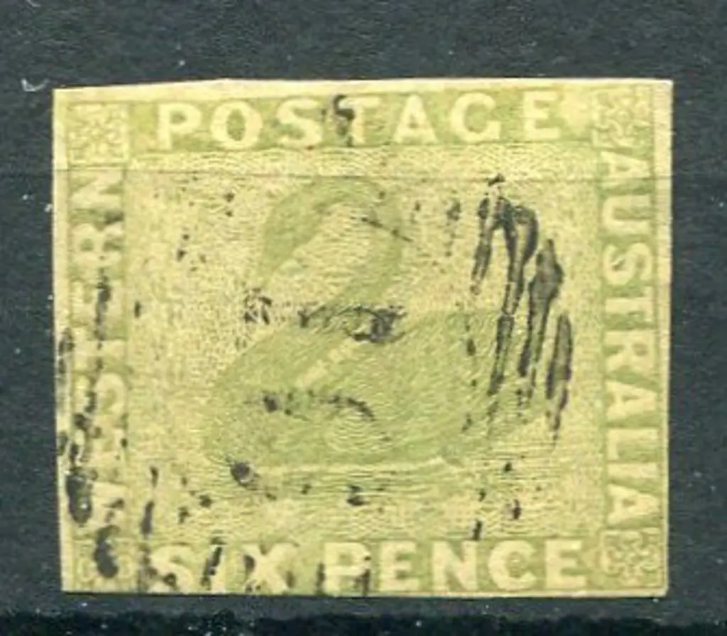 1861 6d sage-green with 3 clear margins, just cut ... Image 1++