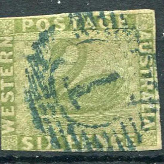 1861 6d sage-green with 2 full margins, left  & ...