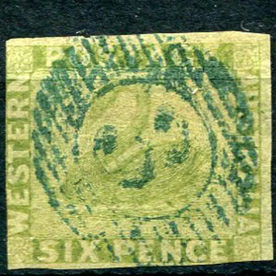 1861 6d sage-green with 3 clear margins,  just cut ...