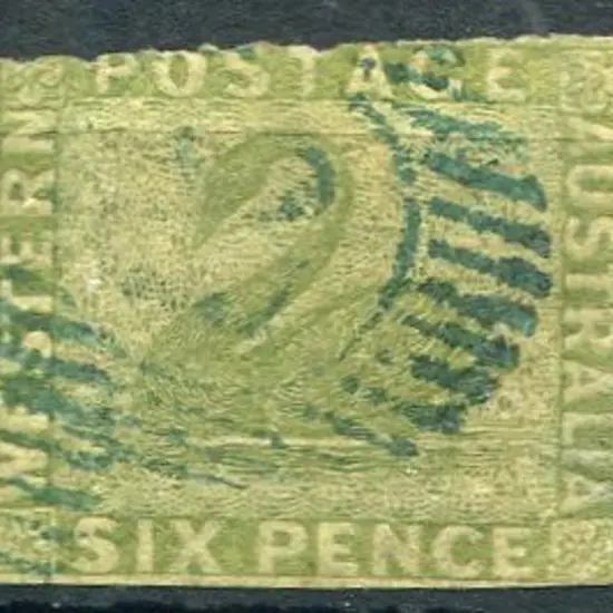 1860 6d sage-green rouletted at top & left with ...