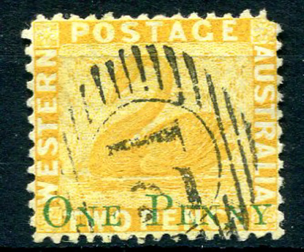 1874  2d yellow with "ONE PENNY" surcharge in ... Image 1++