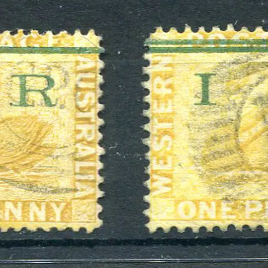 1881 1d yellow-ochre swans ovptd with 1 bar & 2 ...