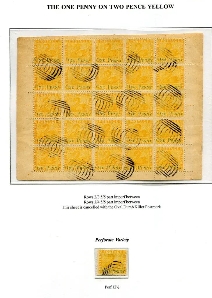 Fournier "ONE PENNY" overprint on 2d yellow swan ... Image 1++