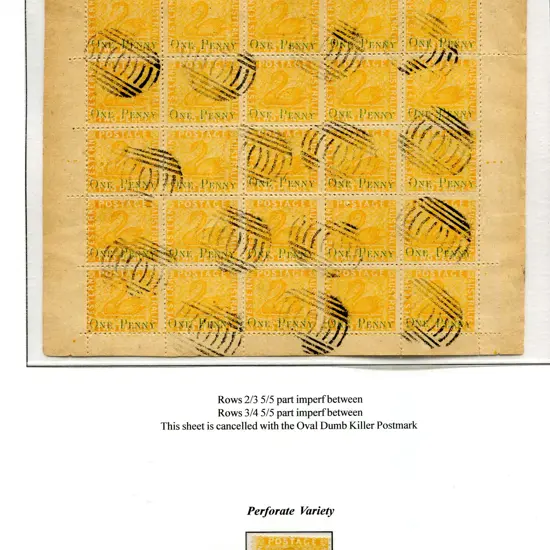 Fournier "ONE PENNY" overprint on 2d yellow swan ...