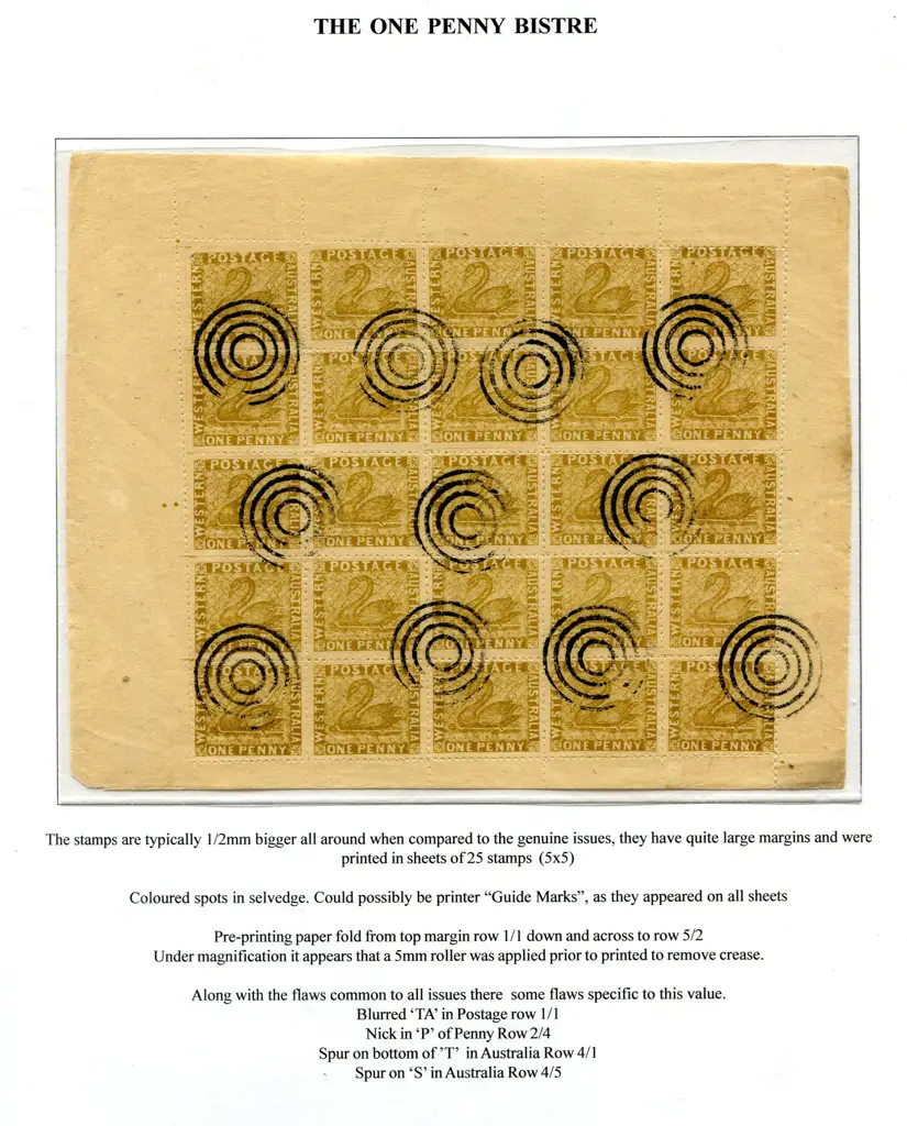 Fournier 1d bistre swans in full rouletted sheet ... Image 1++