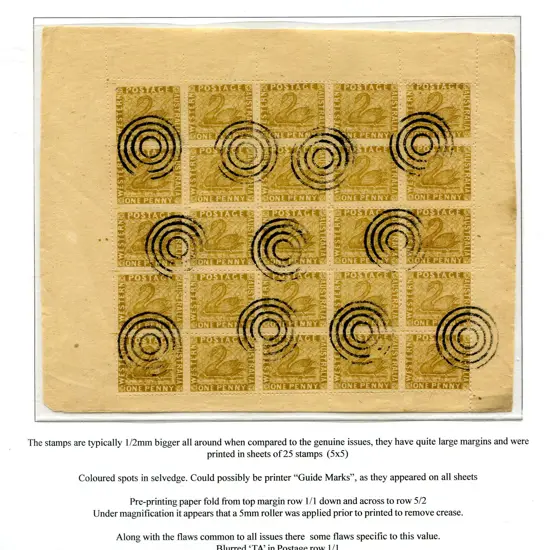 Fournier 1d bistre swans in full rouletted sheet ...