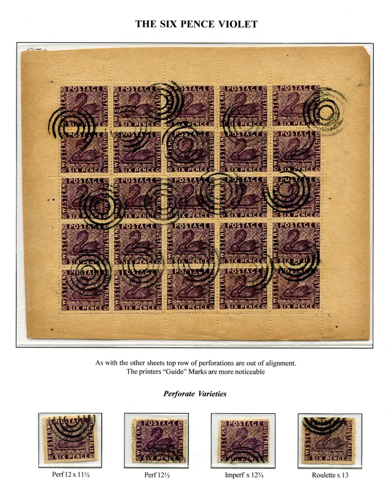 Fournier 6p violet swans in full sheet with all ... Image 1++