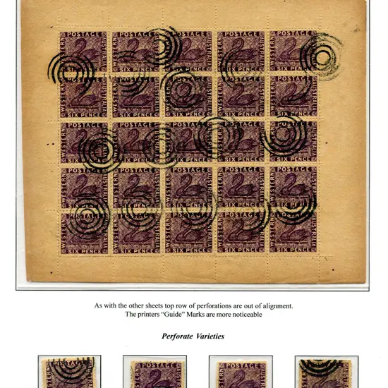 Fournier 6p violet swans in full sheet with all ...