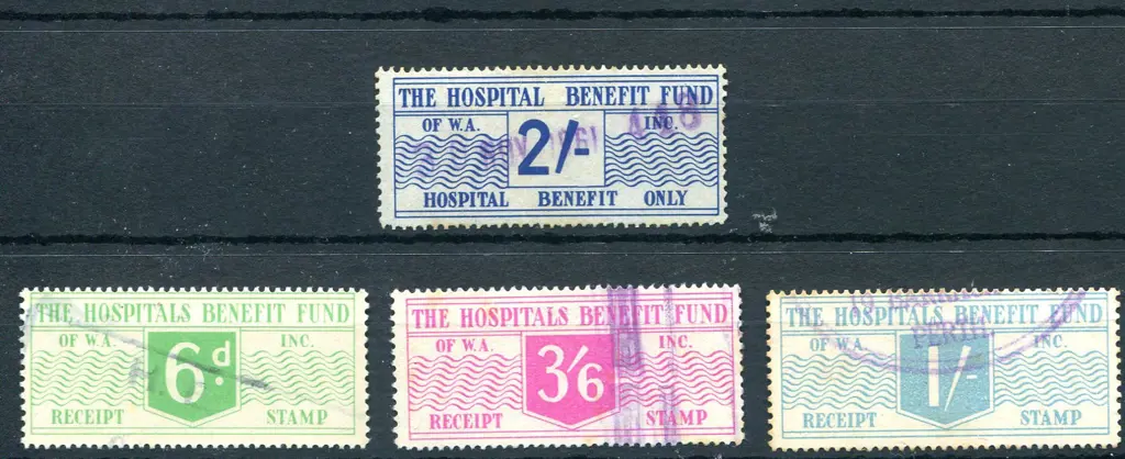1949 2/- blue "Hospital Benefit Only" & 6d, 1/- & ... Image 1++