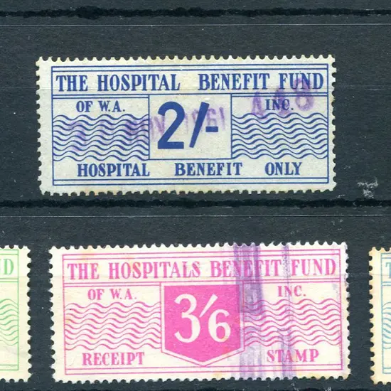 1949 2/- blue "Hospital Benefit Only" & 6d, 1/- & ...