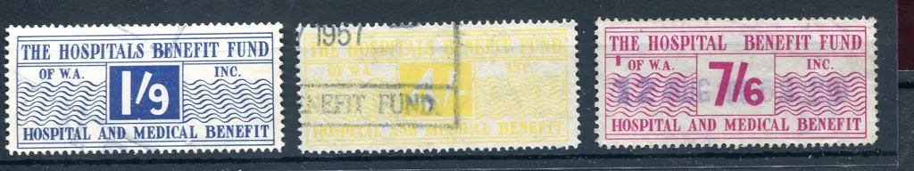 1954 1/9d blue, 4/- yellow & 7/6d rose-red (1958) ... Image 1++