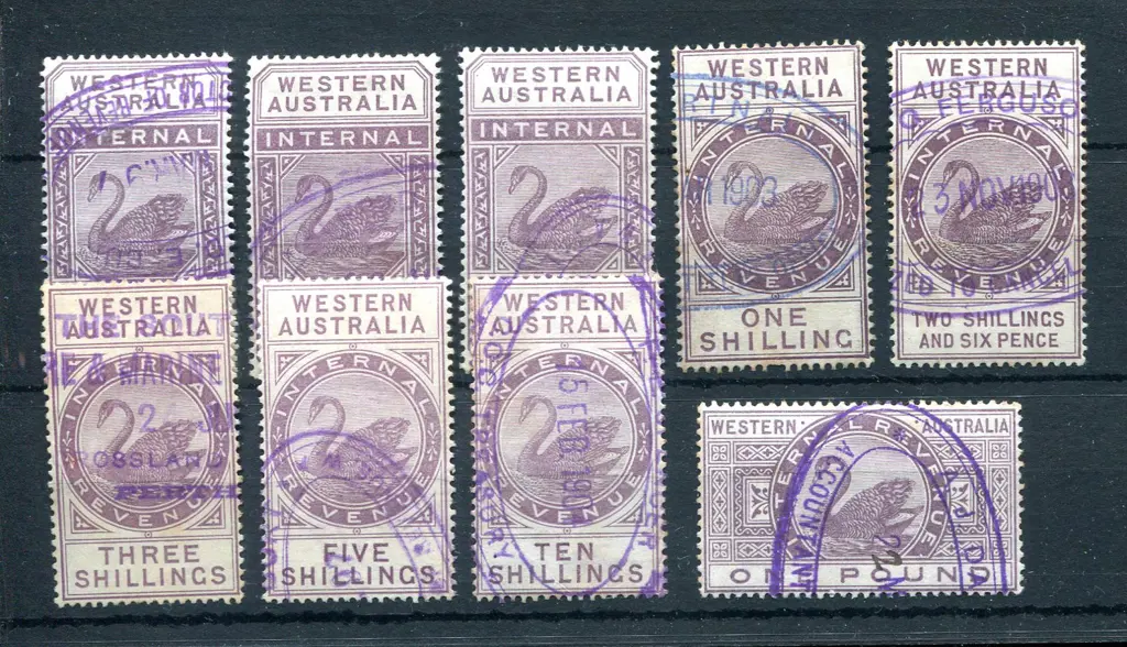 1896 1d to £1 Internal Revenue with wide CA crown ... Image 1++